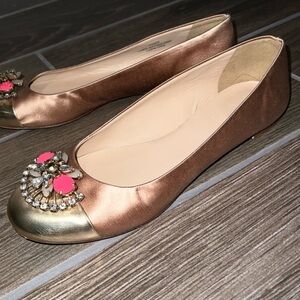 J. Crew Nora Jeweled Cap Toe Bronze & Gold Embellished Flats 8.5